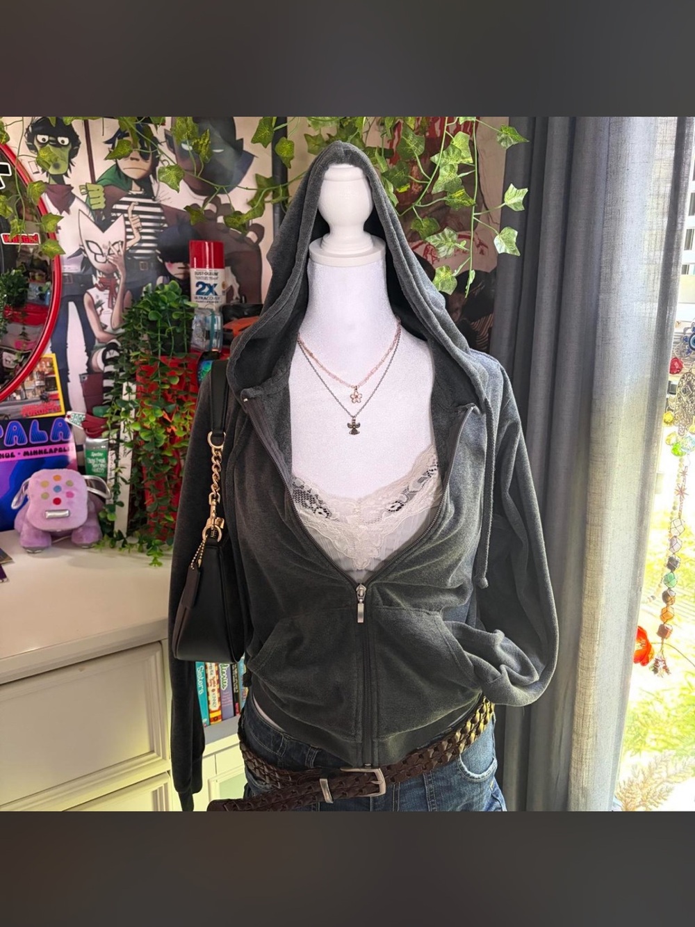 Fashion Nova Gray Velour Zip Up Hoodie